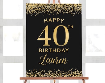 40th Birthday Decorations, Welcome Birthday Party Sign, Birthday Welcome Sign, Gold Birthday Welcome Birthday Sign