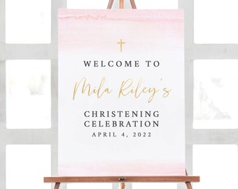 Welcome Christening Party Decorations, Custom Christening Decoration, Watercolor Christening Sign, Baptism Decorations, Christening Poster