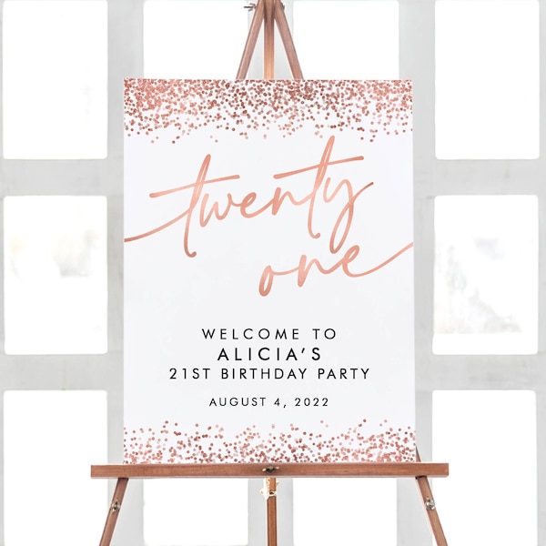 21st Birthday Decorations, Welcome Birthday Party Sign, Twenty One Birthday, Rose Gold Party Decorations, 21 Birthday Decorations Printable