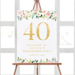 40th Birthday Decor, Birthday Party Sign, Birthday Welcome Sign, 40th Birthday Party Decorations, Floral Birthday Woman Birthday Decorations