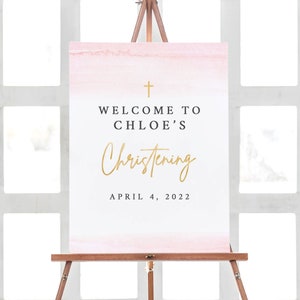 Christening Decorations, Christening Welcome Sign, Welcome Baptism Sign, Watercolor Christening Party Sign