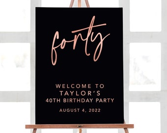 40th Birthday Decoration, Personalised Birthday Sign 40th Party Decor, Rose Gold Party Decorations