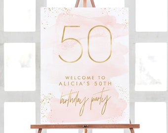 Birthday Welcome Sign, 50th Birthday Party Decorations, Birthday Poster, Watercolor Birthday Decorations, Welcome Birthday Sign