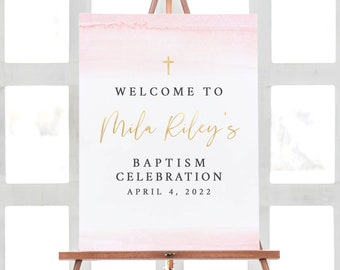 Baptism Decorations, Rustic Baptism Decor, Welcome Baptism Watercolor Sign, Baptism Welcome Sign, Baptism Party Decorations