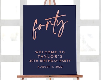 Personalized 40th Birthday, Rose Gold Party Decorations, 40th Birthday Decoration, 40th Birthday Poster