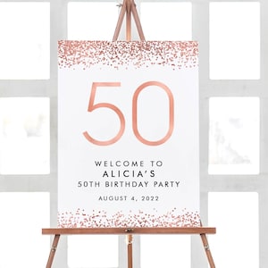 50th Birthday Welcome Sign, 50th Birthday Party Decorations, 50 Birthday Party Sign, Rose Gold Birthday Decorations, Welcome Birthday Poster