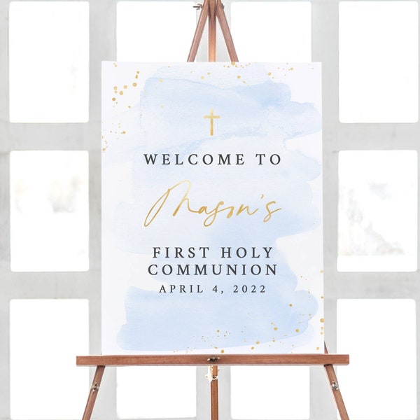 First Communion Sign, Holy Communion Decorations, Catholic Baptism Welcome Communion Sign Communion Celebration Sign, Christening Party