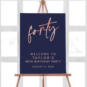 Personalized 40th Birthday, Rose Gold Party Decorations, 40th Birthday Decoration, 40th Birthday Poster