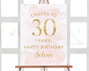 Saludos al signo de 30 años, Signo de feliz cumpleaños Imprimibles, Decoraciones de cumpleaños de acuarela, Decoraciones de fiesta de cumpleaños número 30