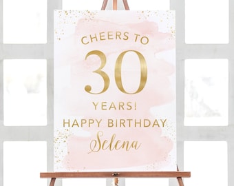 Cheers to 30 Years Sign, Happy Birthday Sign Printables, Watercolor Birthday Decorations, 30th Birthday Party Decorations