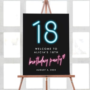 18th Birthday Decorations Sign, Neon Birthday Party, Custom Birthday Sign for Party, Welcome Sign 18th Party Decorations, Neon Party sign