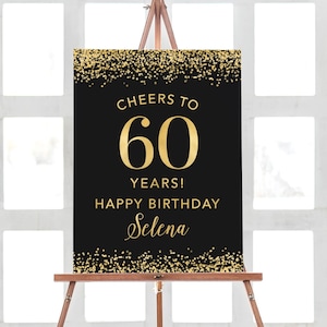 Letrero de bienvenida de cumpleaños, decoración para 60 cumpleaños, letrero para fiesta de cumpleaños, ¡Saludos por los 60 años!, decoraciones para fiesta de 60 cumpleaños, decoraciones de cumpleaños.
