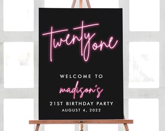 Glow Birthday Party Twenty One Neon Party Decorations, 21st Birthday Party Decorations, 21st Party Decorations Neon Sign