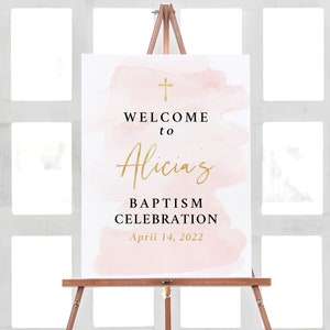 Baptism Welcome Sign, Custom Baptism Decorations, Watercolor Baptism Printable Decorations, Gold Baptism Girl Sign