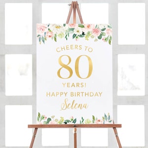 Cheers to 80 Years Sign, 80th Birthday Party Decorations, Happy Birthday Sign, Gold Birthday Sign Decorations