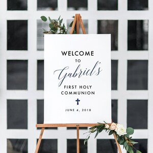First Communion Party Sign, Holy Communion Decorations Printable, Welcome Communion Sign, Christening Decorations