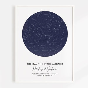 Mapa estelar por fecha, mapa estelar personalizado, impresión del cielo nocturno, regalos para parejas