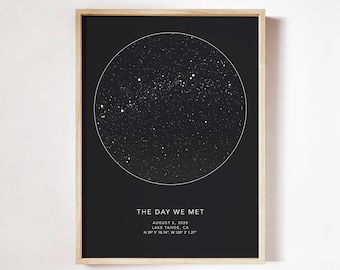 The Day We Met Map, Constellation Map by Date, Custom Coordinates, Night Sky by Date, Anniversary Gift, The Night We Met Star