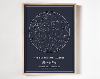 Night Sky Print, Custom Constellation Map, Digital Star Map by Date, Night Sky Map Pdf, Custom Star Map Pdf, Sky Art Sign