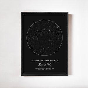 Sternkarte nach Datum Digital, Personalisierte Sternkarte für Paare, Hochzeitsgeschenk, Sternbild Karte Wandkunst, Jahrestag Geschenk für Sie, Verlobungsgeschenk