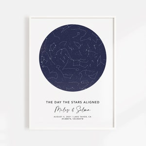 Mapa estelar personalizado por fecha, impresión de estrellas personalizada, impresión de cielo nocturno, póster de mapa estelar, regalo de compromiso