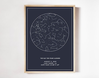 Carte du Ciel de Nuit, Poster personnalisé, Affiche du Ciel Étoilé, Poster astronimie, Star Map personnalisé