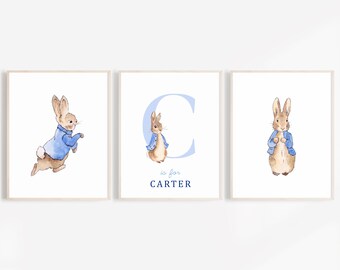 Peter Rabbit Nursery Letter, Set of 3 Nursery Prints, Initial Print, Baby Boy Room Decor, Baby Shower Gift, Nursery Wall Art