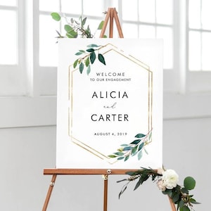 Engagement Welcome Sign Decorations, Welcome Sign Engagement Party, Engagement Poster, Greenery Welcome Engagement Party Sign