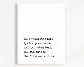 Custom Quote Typewriter font, Custom Poem Wall Art, Lyrics Print retro style, Typewriter Custom Text, Song Lyrics vintage print, Minimalist