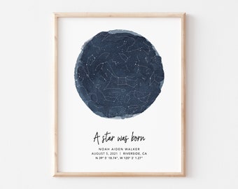 A Star is Born Star Map, Birth Date Star Map for New Baby, Night Sky Print baby Star Map, Baby Boy Birth Custom Sky Map