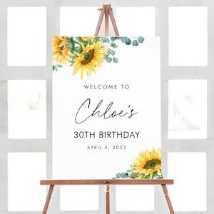 30th Party Decorations, 30th Birthday Decorations Sign, Sunflower Welcome Birthday Party Sign