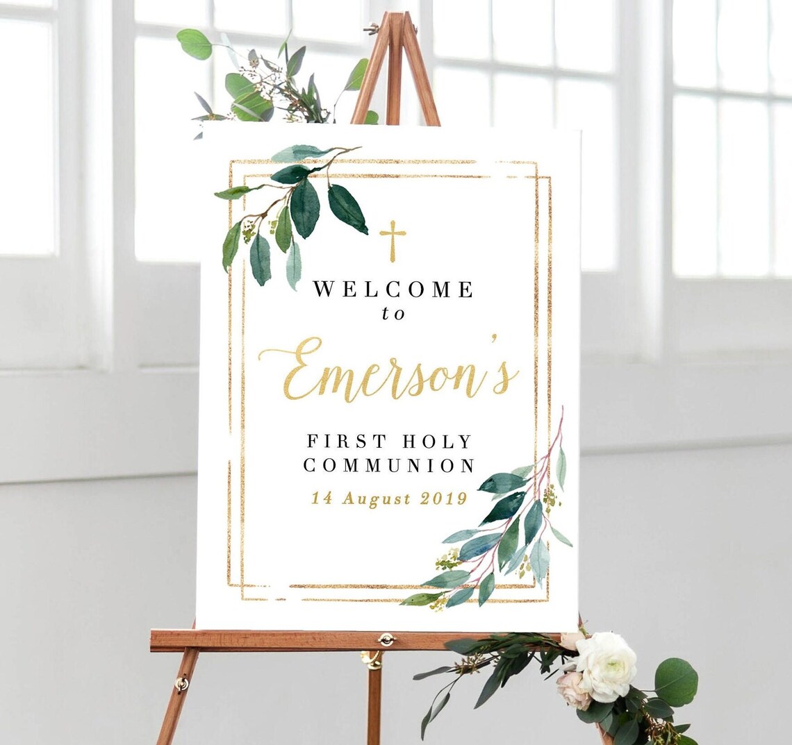 Communion Post Sign First Communion Sign, Holy Communion Decorations, Catholic Baptism ...