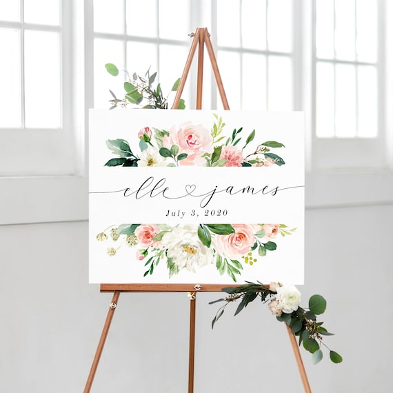 Floral Wedding Poster, Wedding Decoration Sign, Custom Couple Art, Engagement Wedding Decorations Shower Sign Personalized Couple Poster