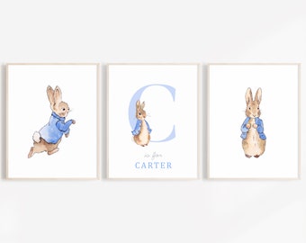 Peter Rabbit Wall Art, Initial Peter Rabbit Gift, Set of 3 Peter Rabbit Nursery Peter Rabbit Birthday Decoration, Girl or Boy Nursery Decor