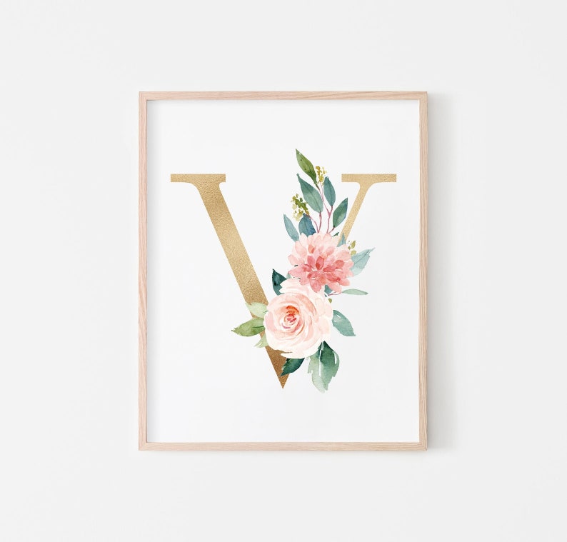 Initial Wall Art Flower Wall Decor Floral Nursery Letter Etsy