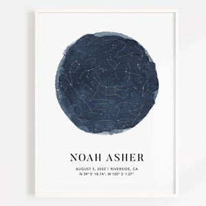 Mapa estelar personalizado, mapa estelar personalizado por fecha, impresión personalizada del cielo nocturno, impresión de constelaciones, impresión personalizada del mapa del cielo