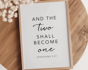 Wedding Bible Verses, And the Two Shall Become One, Christian Wedding, Religious Wedding, Bible Verse Wall Decor, Marriage Signs, Ephesians
