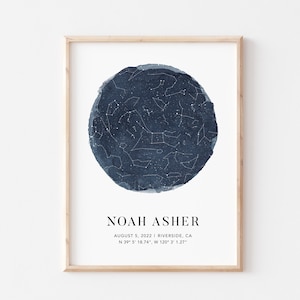 Mapa estelar de nacimiento, mapa estelar personalizado por fecha, impresión personalizada del cielo nocturno, mapa del cielo personalizado, impresión de constelaciones, ideas para regalos de último momento
