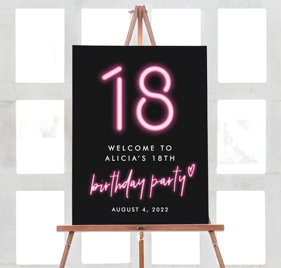 18th Birthday Decorations Sign, Neon Birthday Party, Custom