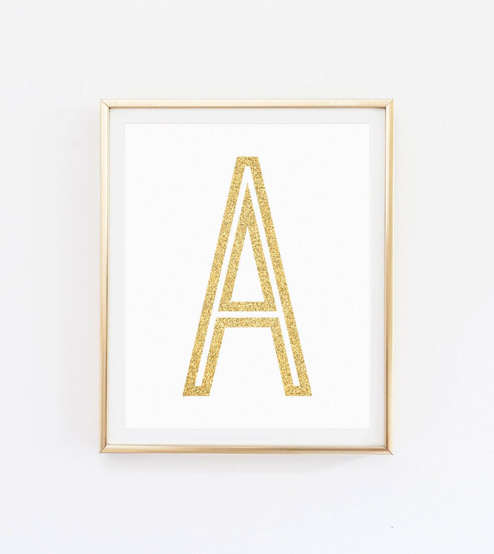 Initial Wall Art Gold Printable Letter Print Monogram Etsy