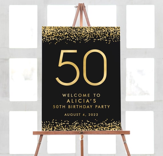 50 Birthday Welcome Sign, 50th Birthday Party Decorations, Gold Welcome Birthday Decorations Sign