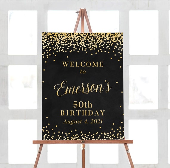 Birthday Welcome Sign, 50th Birthday Party Decorations, 50 Anniversary Party Birthday Decorations, Gold Birthday Sign Printable