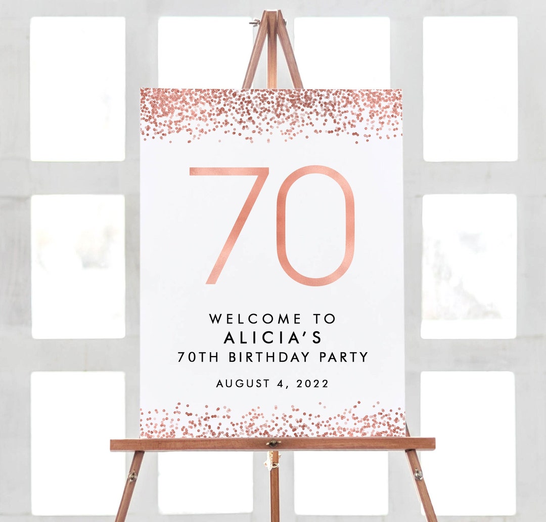 70th Birthday Sign Personalized, 70th Party Decorations, Rose Gold ...