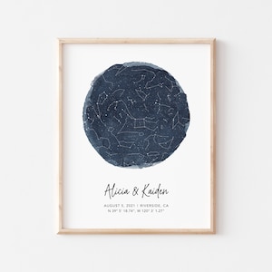 Mapa de constelaciones por fecha, Mapa de estrellas personalizado por fecha, Impresión de estrellas personalizada, Impresión de cielo nocturno, Póster de mapa de estrellas, Regalo de compromiso