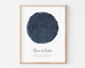 Constellation Map by Date, Star Map Custom by Date, Personalized Star Print, Night Sky Print, Star Map Poster, Engagement Gift
