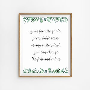 Custom Quote Print, Greenery Wedding Poem, Custom Calligraphy Print, Custom Poem Sign, Custom Wedding Vows Print, CustomLyrics Wall Art