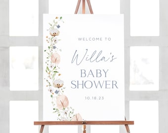 Floral Baby Shower Decorations, Welcome Sign Baby Shower Poster, Wildflower Baby Shower Printables, Welcome Baby Shower Decor