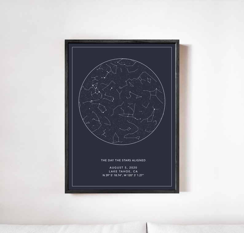 Star Map by Date, Custom Sky Map Print, Star Sky Poster, Custom Text Stars Print, Engagement Gift, Personalized Stars Sign, Wedding Gift image 2