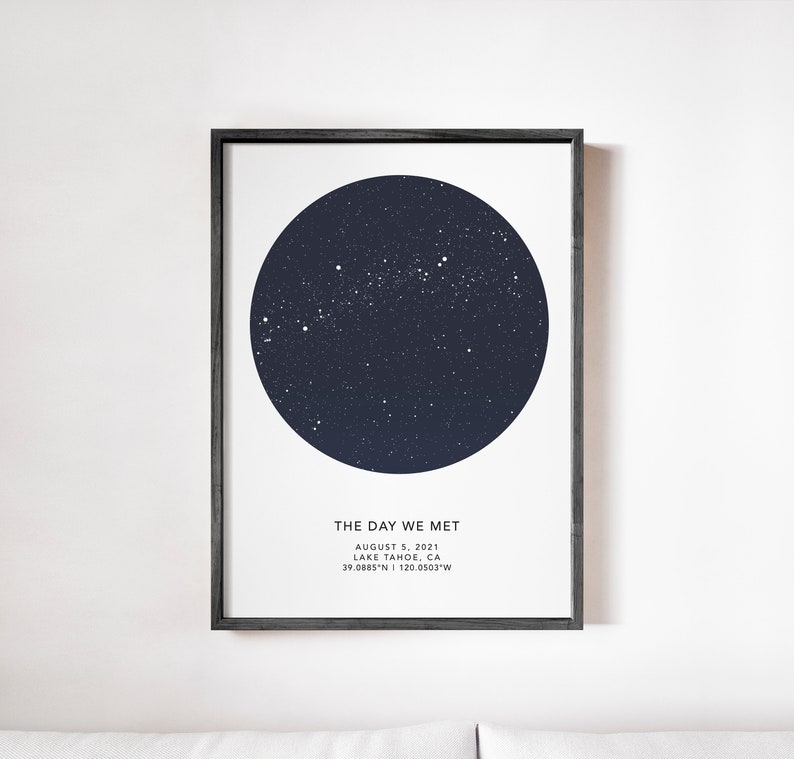 Star Map by Date Poster, First Anniversary Gift, Wedding Gift, Constellation Art, Unique Gift Idea, Couple Gift image 2