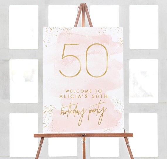 Rose Gold Birthday Decorations, 50th Birthday Welcome Sign, 50 Birthday Party Sign, Welcome Birthday Poster